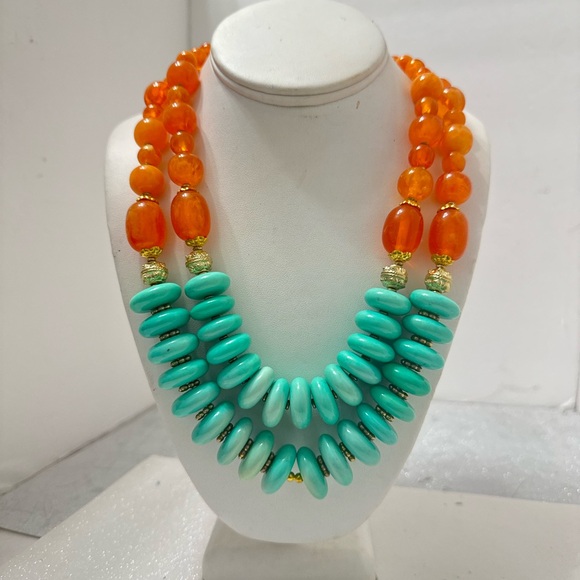 Elegant Orange and Turquoise Beaded Necklace - Picture 7 of 7